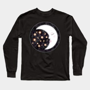 Moon with Rainbow Stars Long Sleeve T-Shirt